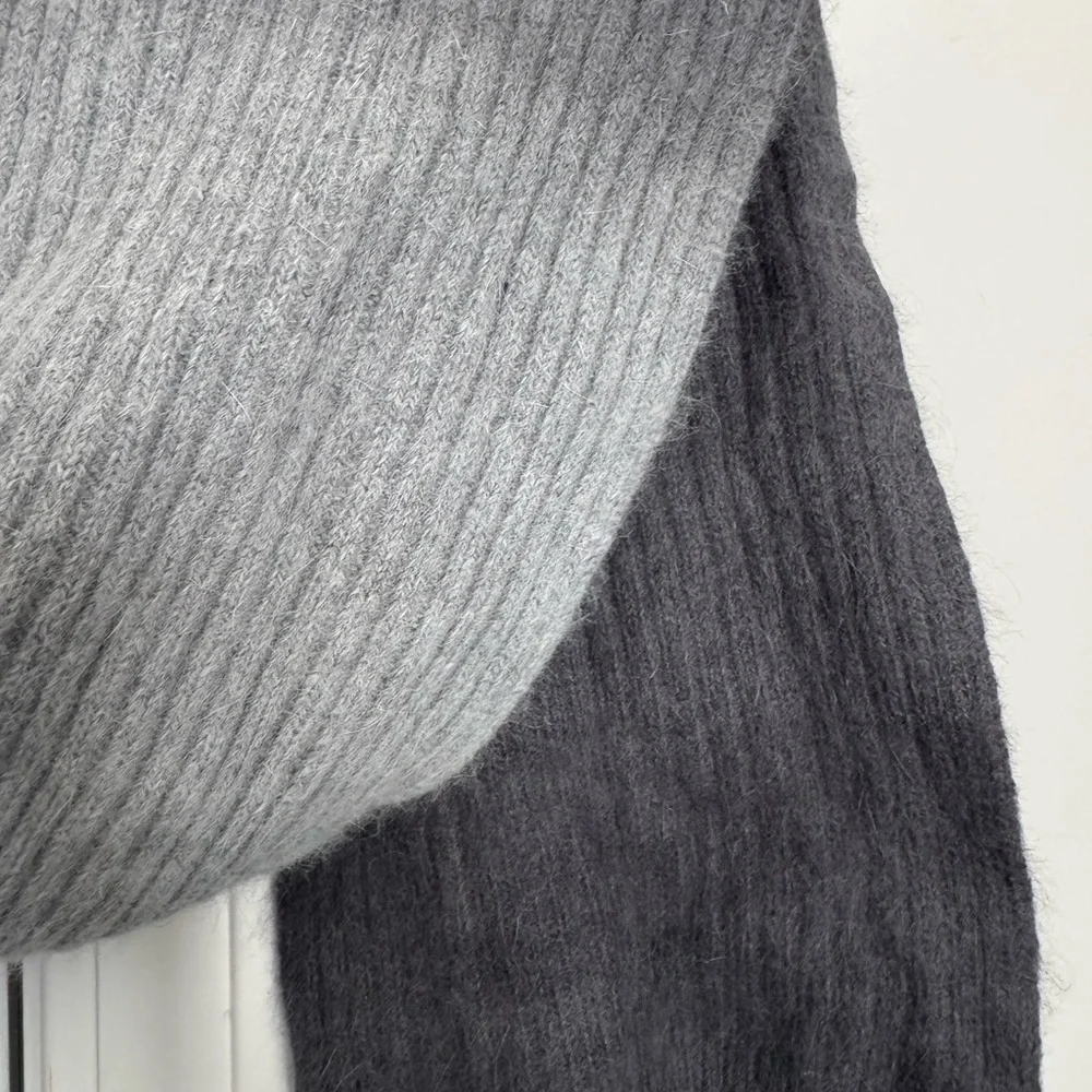 Gray Ombré Ribbed Scarf Angora